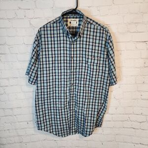 Men's Wrangler Riata Blue and White Casual Button Down Shirt, Size Medium